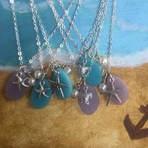 New 2/$25 Listing - Sea Glass Style Turtle and Pearl Charm Fashion Necklace